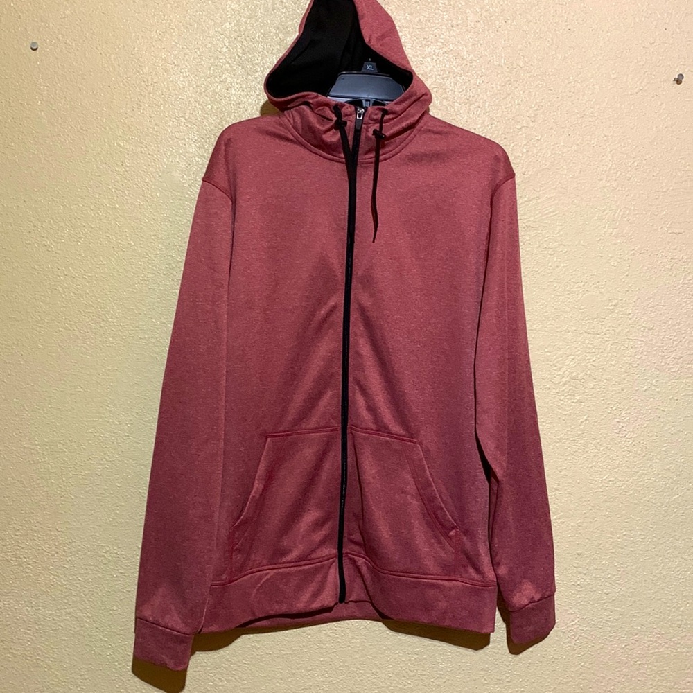 FISSION Men's Jacket L Red Black Zip-up Hooded  🌀